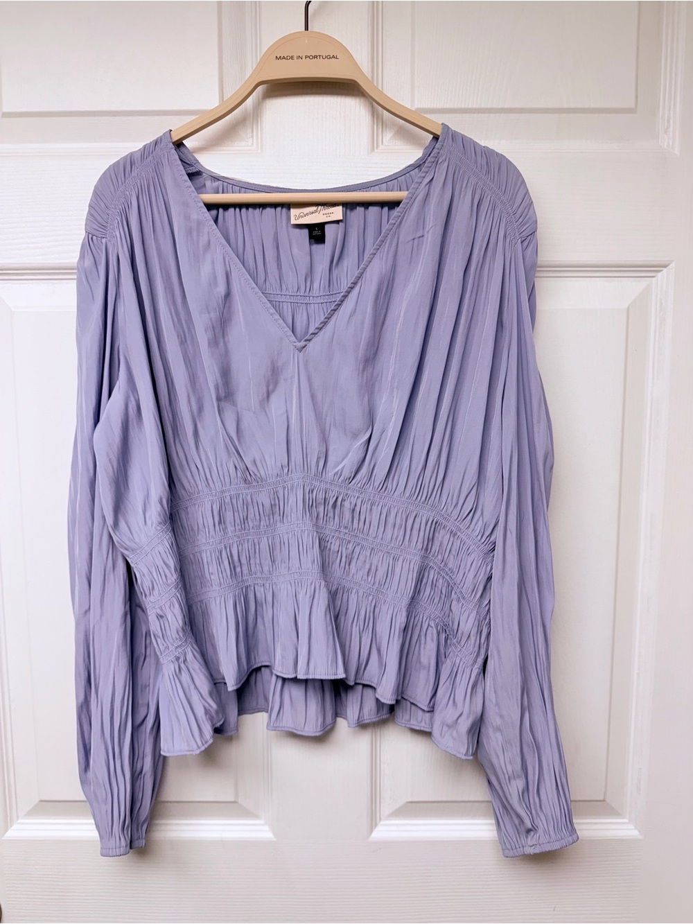 Light Blue V-Neck Smocked Waist Blouse - Women